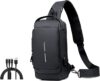 USB charging sport sling Anti-theft shoulder bag black